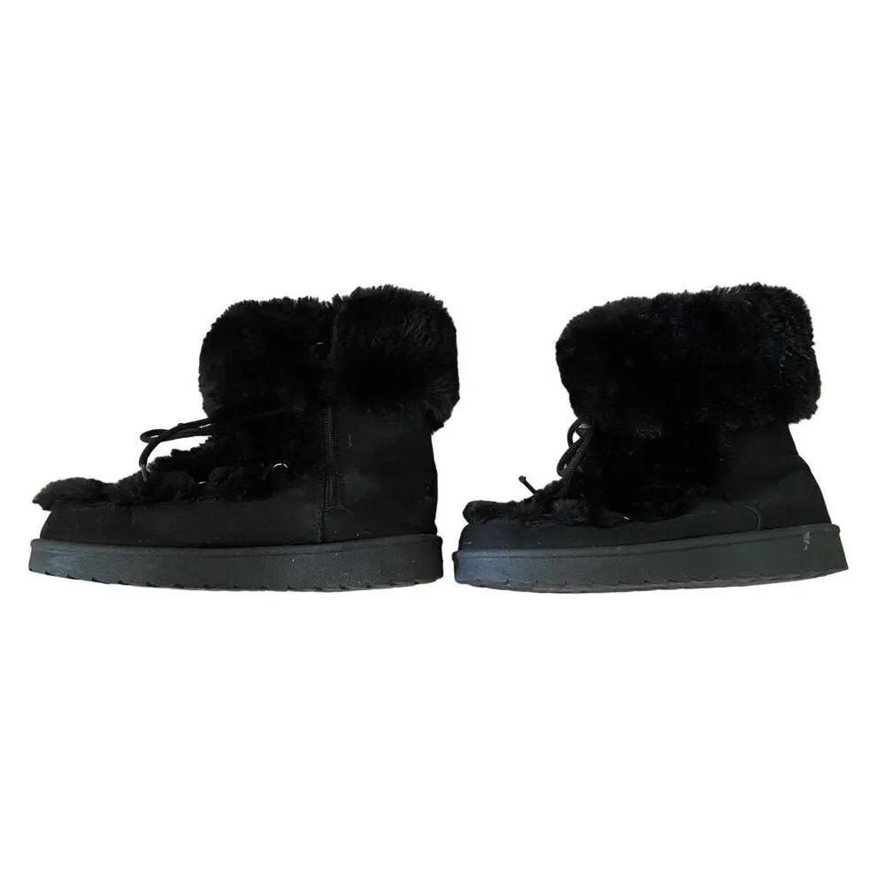 Espirit Faux Fur Lace Up Winter Ankle Boots Snow Outdoors Furry